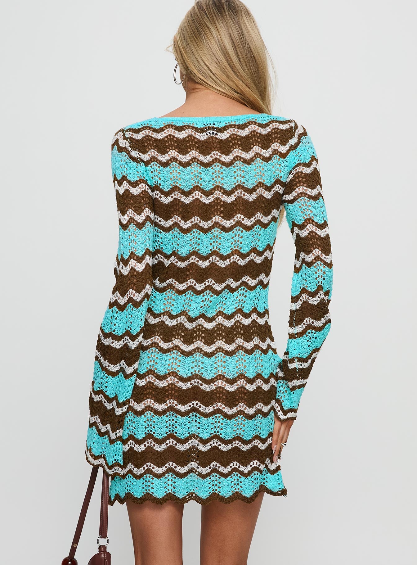 Suka Long Sleeve Knit Mini Dress Brown / Blue | Princess Polly Suka Long Sleeve Knit Mini Dress Brown / Blue | Princess Polly
