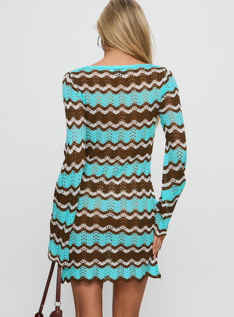 Suka Long Sleeve Knit Mini Dress Brown / Blue