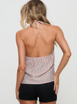 back view of model wearing Princess Polly Alizee Top Pink Stripe Sleeveless Plunger 