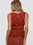 back view of model wearing Princess Polly Nikolise Top Red Sleeveless Plunger 