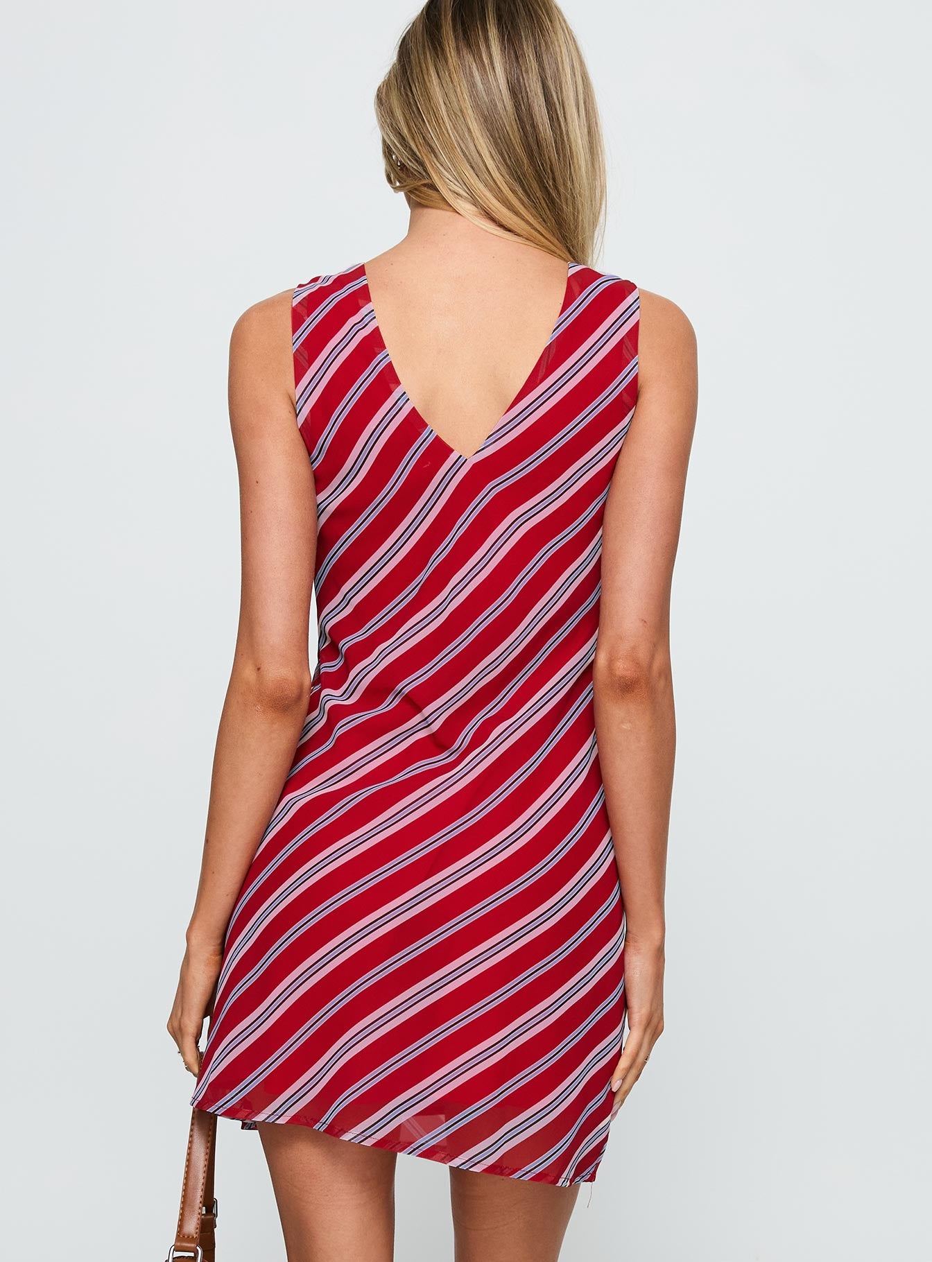 red navy stripe dress Orange Red and Navy Stripe Dress, Sz S, Pre-owned