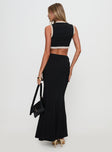 back view of model wearing Princess Polly Keila Lace Trim Maxi Dress Black / Cream V-Neck 