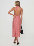 Maxi dress Floral print, plunging neckline, halter style with tie fastening, low open back Non-stretch material, fully lined 