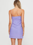 back view of model wearing Princess Polly Emily Mini Dress Lilac V-Neck 