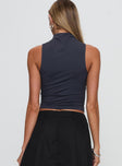 back view of model wearing Princess Polly Cella Mock Neck Top Grey Sleeveless High Neck 