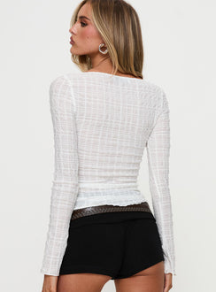 back view of model wearing Princess Polly Raelynne Tie Detail Top White Full Sleeves Scoop Neck 