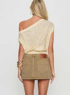 back view of model wearing Princess Polly Katlynne Button Detail Mini Skirt Washed Beige Mini Skirts 