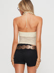 back view of model wearing Princess Polly Luciella Lace Top Cream Sleeveless Sweetheart 