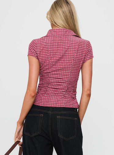 Meryn Ruched Top Red Check