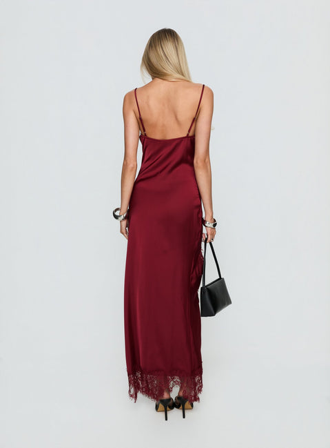 Katalyna Lace Cowl Neck Maxi Dress Red