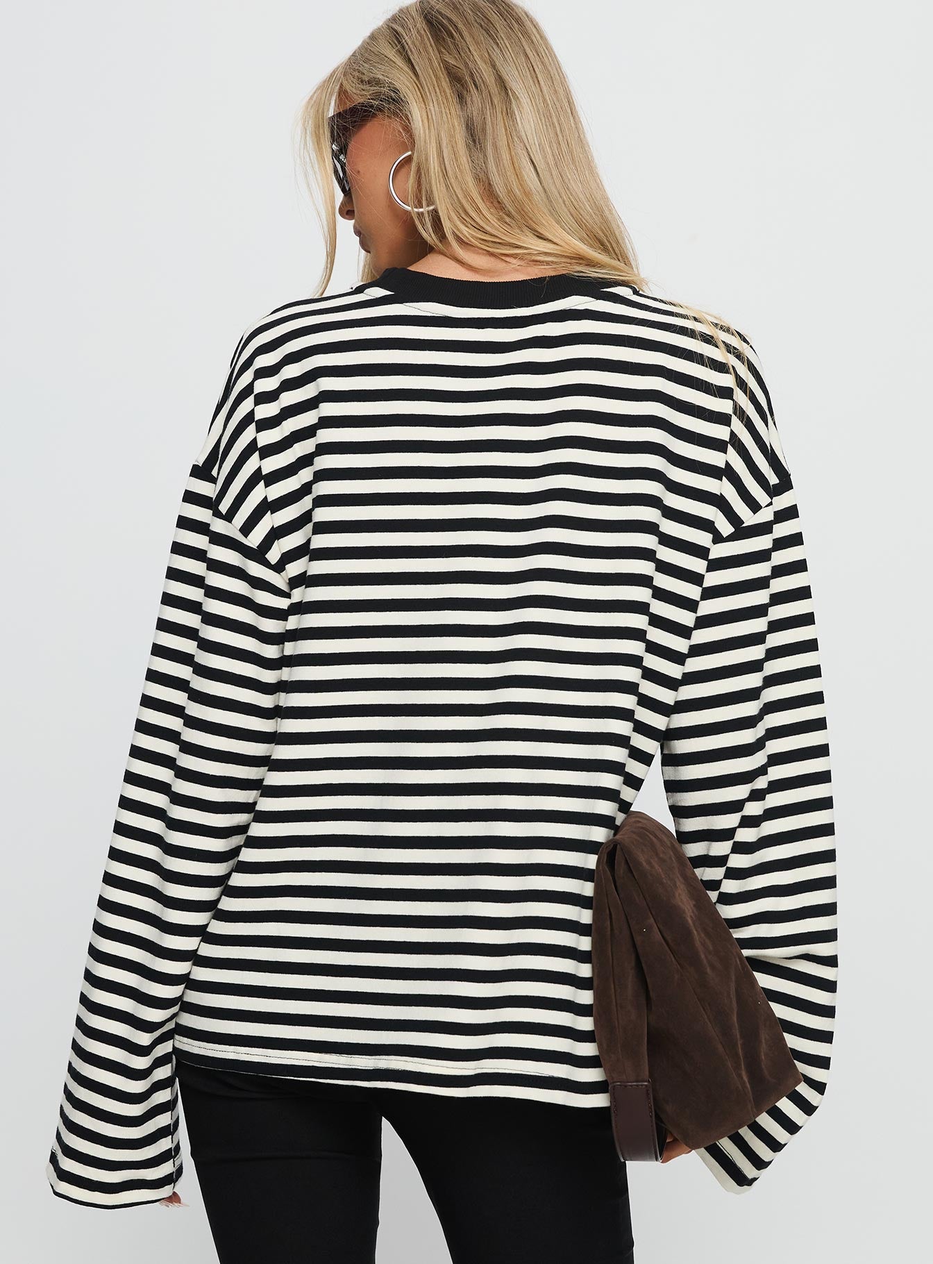 Settle Down Long Sleeve Top Black / White Stripe