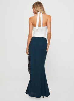 back view of model wearing Princess Polly Sophia Maxi Skirt Navy Maxi 