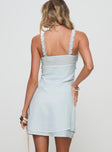 back view of model wearing Princess Polly Supernatural Mini Dress Light Blue V-Neck 