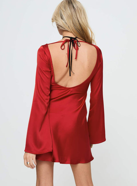 Lukea Long Sleeve Satin Mini Dress Red | Princess Polly Lukea Long Sleeve Satin Mini Dress Red | Princess Polly