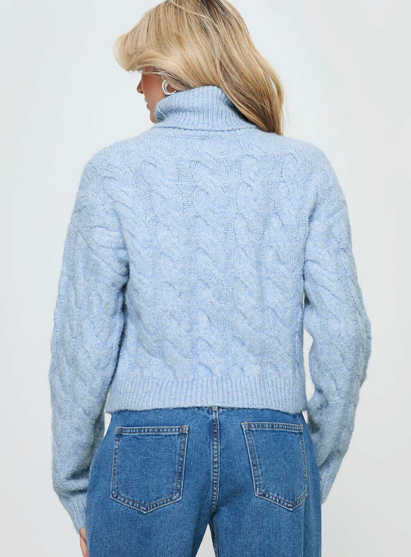 Cathie Turtleneck Cable Knit Sweater Blue Princess Polly  regular 