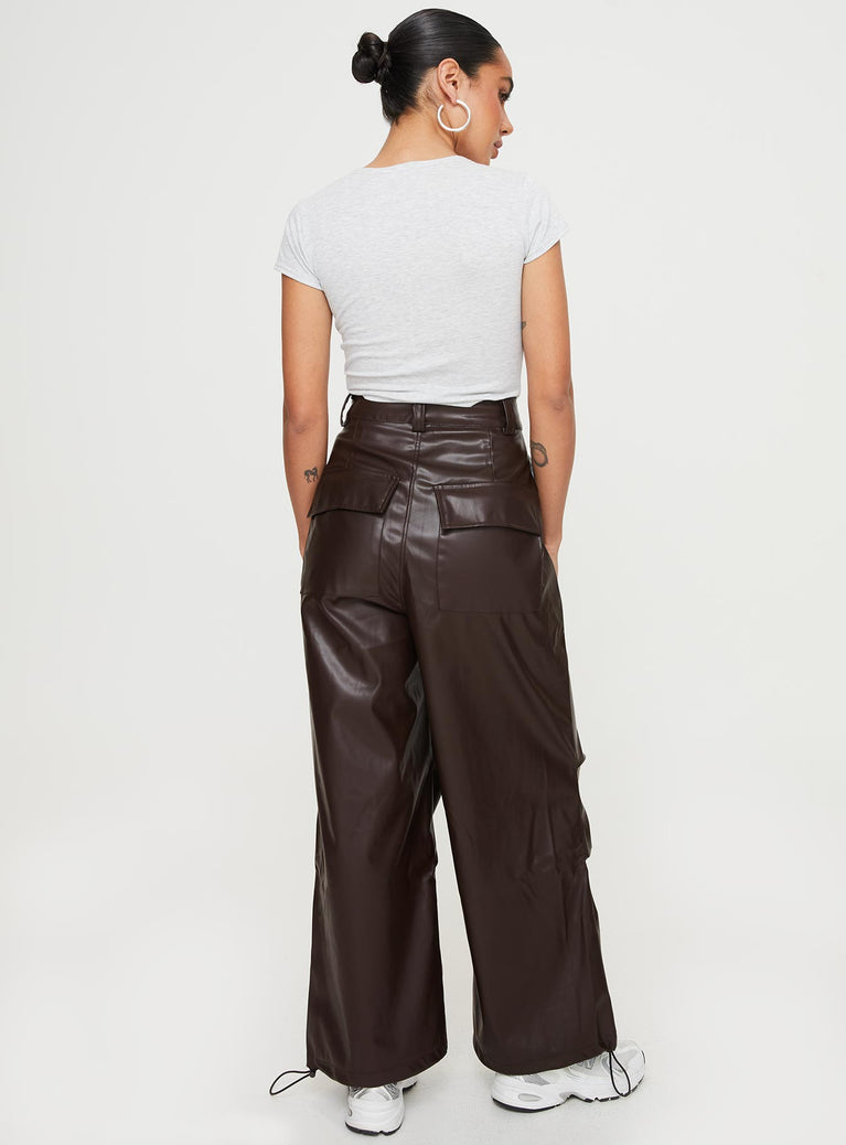Ornella Faux Leather Pants Brown