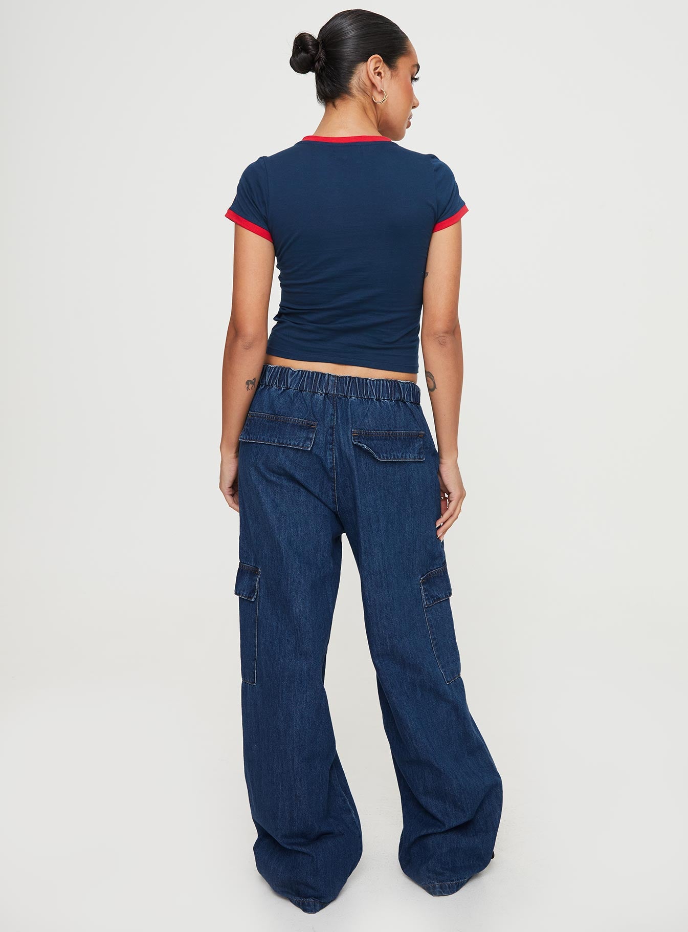 product Princess Polly Mid Rise  Stop & Stare Cargo Jeans Mid Wash