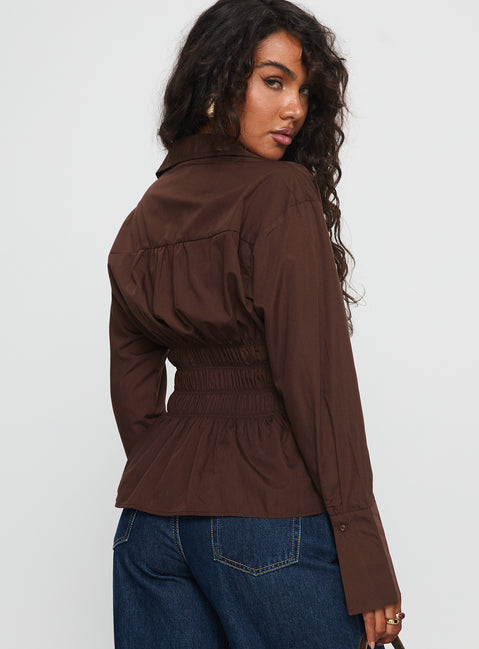 As You Are Shirred Button Up Top Chocolate