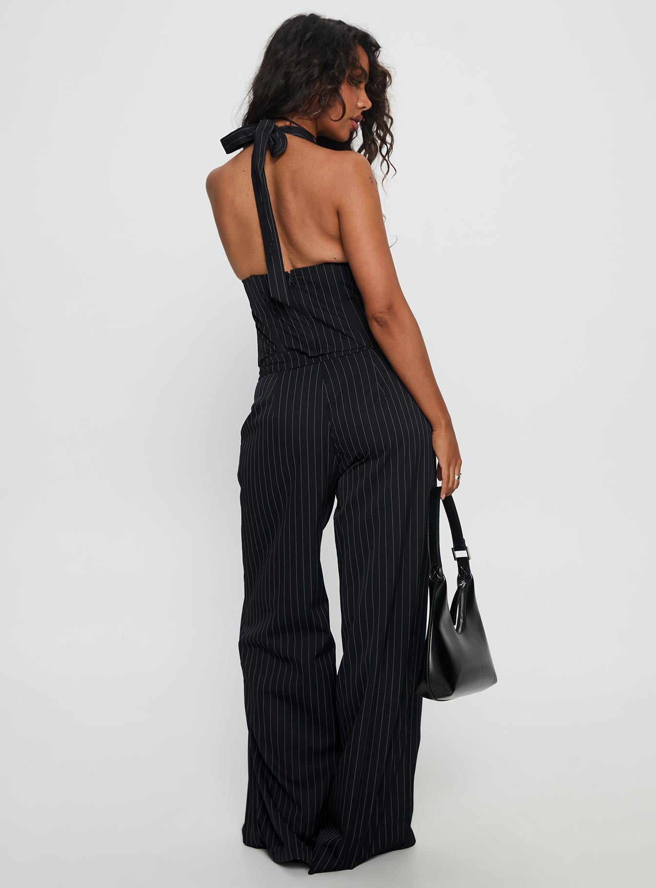 All She Wrote Halter Tailored Set Navy Stripe