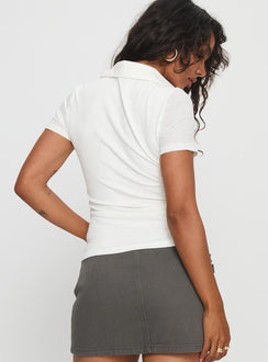 Whirl Shirred Collared Top White
