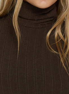 Enisa High Neck Long Sleeve Top Brown