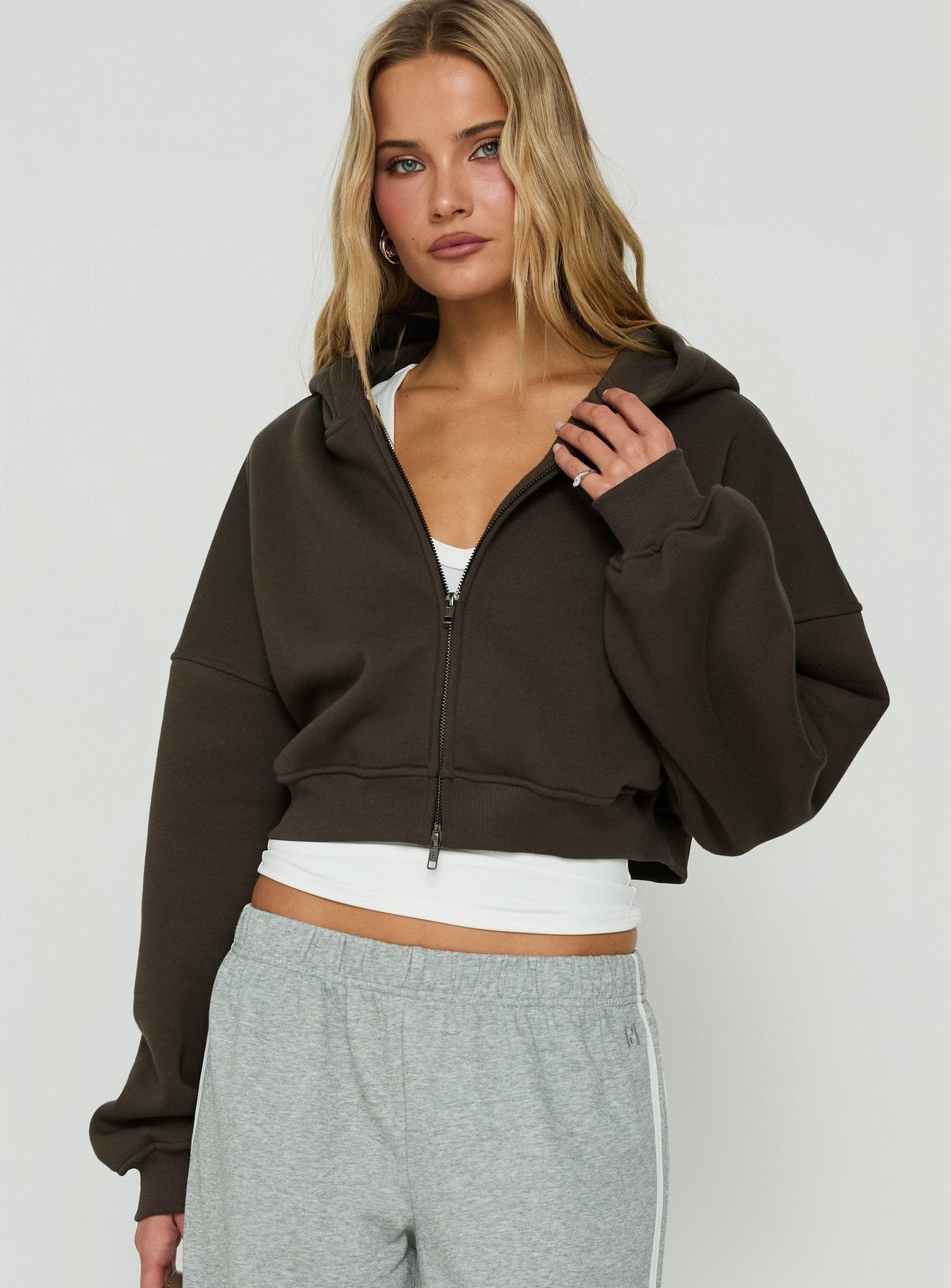Zellah Double Ended Zipper Hoodie Iron Grey
