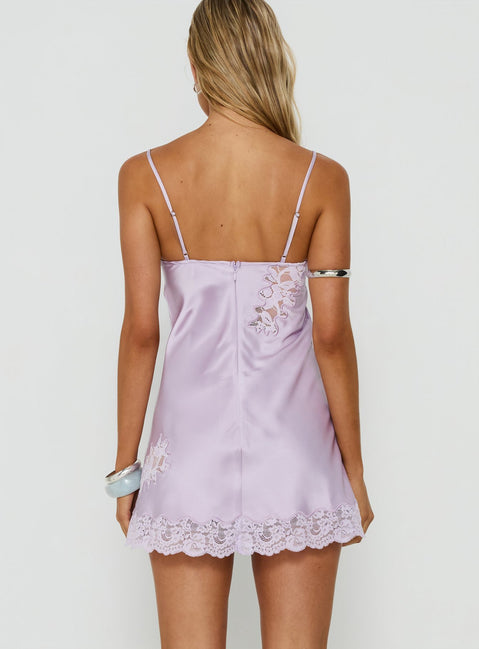 Aloura Spliced Lace Mini Dress Lilac