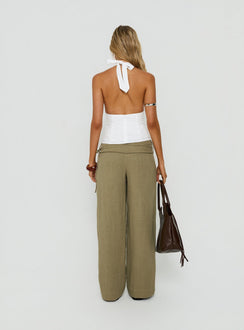 Silver Moon Linen Blend Tie Pants Olive Green