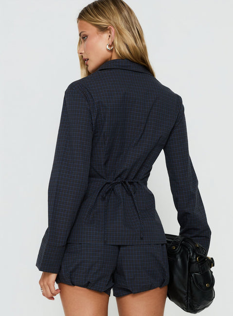 Amorah Cinched Longline Shirt Navy Check