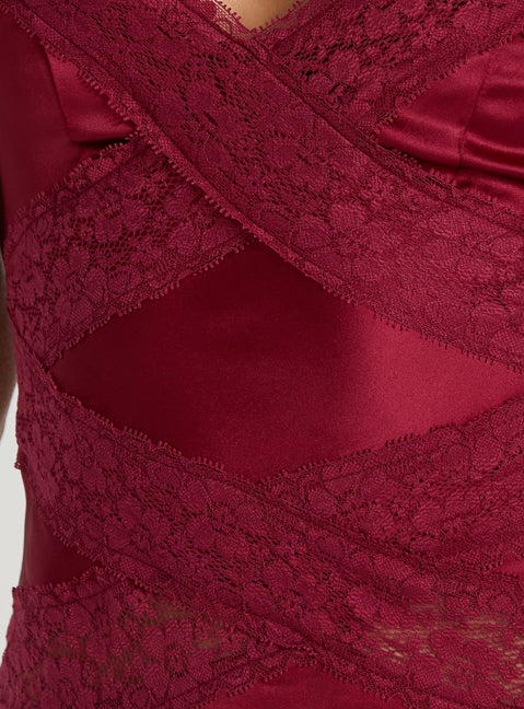 Avelisse Lace Detail Satin Mini Dress Burgundy