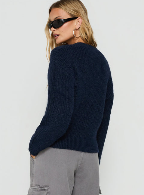 Zoelina Knit V Neck Sweater Navy