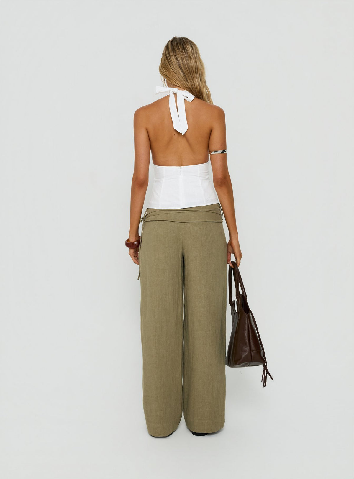Silver Moon Linen Blend Tie Pants Olive Green Tall