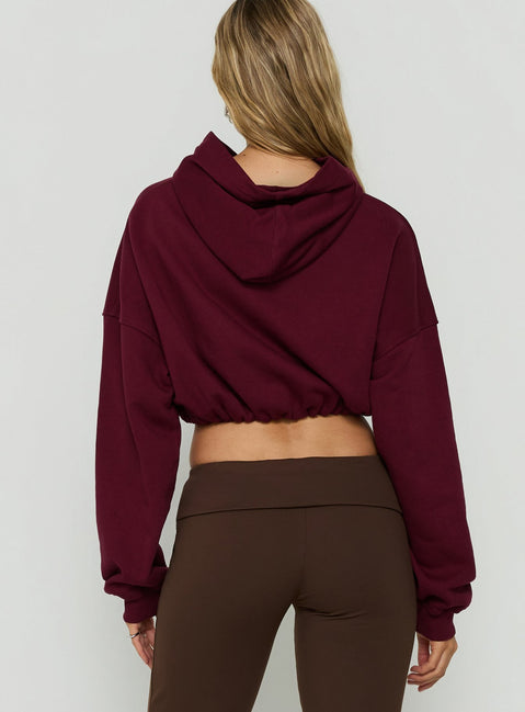 Mayse Bubble Hem Cropped Hoodie Cherry