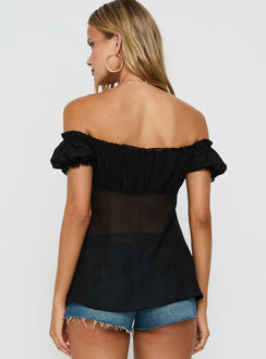 Elenah Chiffon Off Shoulder Babydoll Top Black