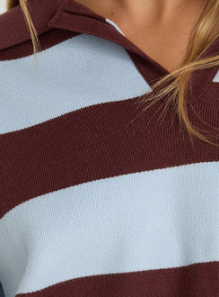 Novara Knit Cropped Rugby Jersey Blue / Burgundy Stripe