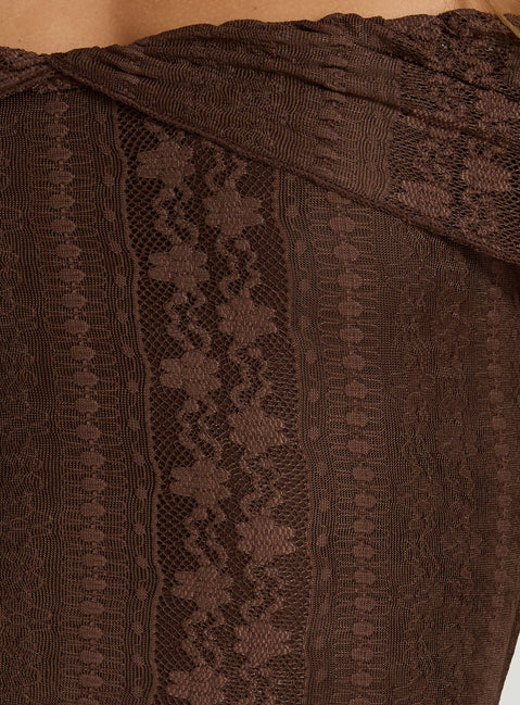 Perdita Long Sleeve Lace Maxi Dress Dark Brown