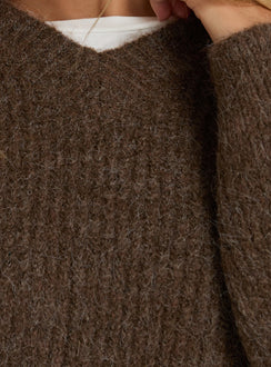 Zoelina Knit V Neck Sweater Brown