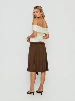 Joaney Tie Side Jersey Midi Skirt Chocolate