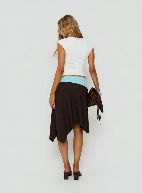 Suave Asymmetrical Contrast Midi Skirt Brown / Aqua
