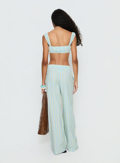 back view of model wearing Princess Polly Talyssa Elasticated Waist Pants Blue Stripe Mid Rise Pants 