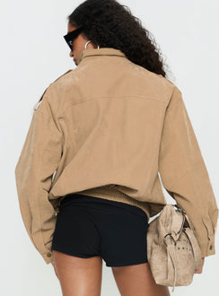 Double Life Funnel Neck Cargo Jacket Beige Petite