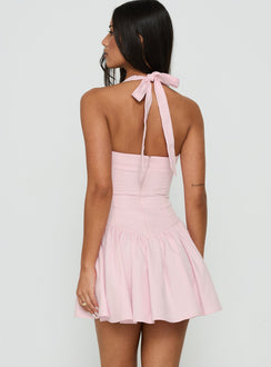 Esatora Halter Flare Mini Dress Pink