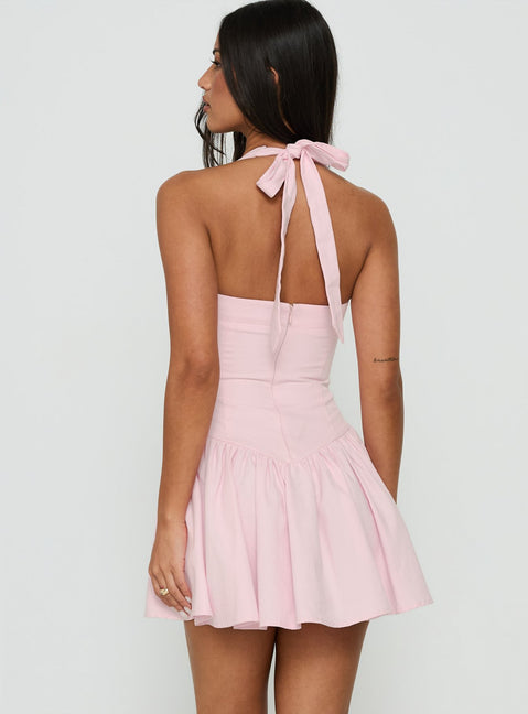 Esatora Halter Flare Mini Dress Pink