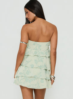 Kalari Strapless Layered Mini Dress Soft Green
