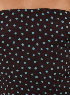 Isabettie Strapless Mini Dress Brown / Blue Polka Dot