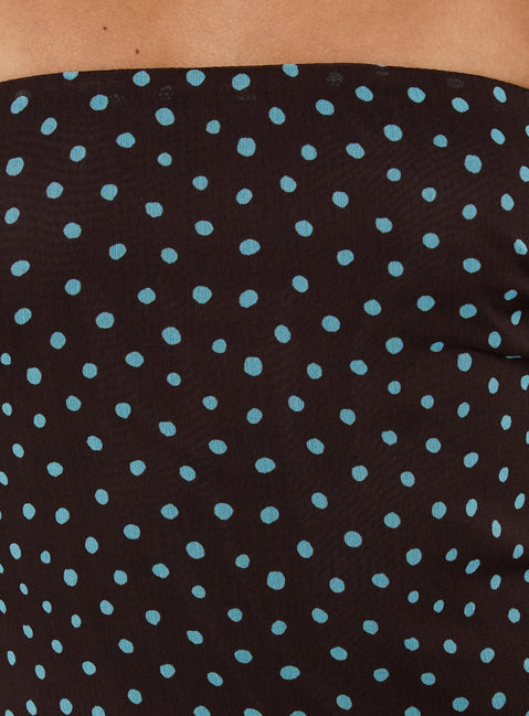 Isabettie Strapless Mini Dress Brown / Blue Polka Dot