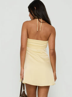 Analise Rosette Satin Halter Mini Dress Yellow