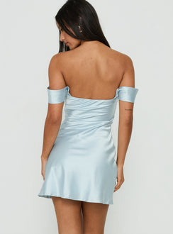 Zabbarra Satin Off The Shoulder Mini Dress Blue