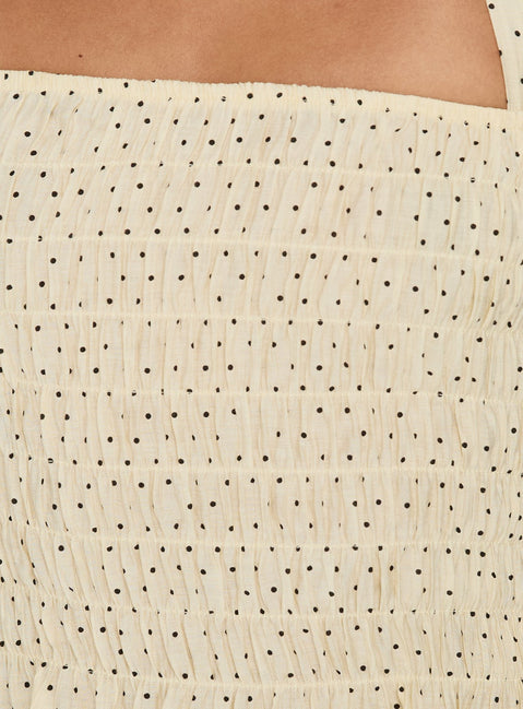Almost Love Shirred Halter Top Butter Polka Dot