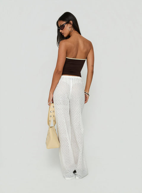 Lindora Drawstring Wide Leg Pants White Broderie